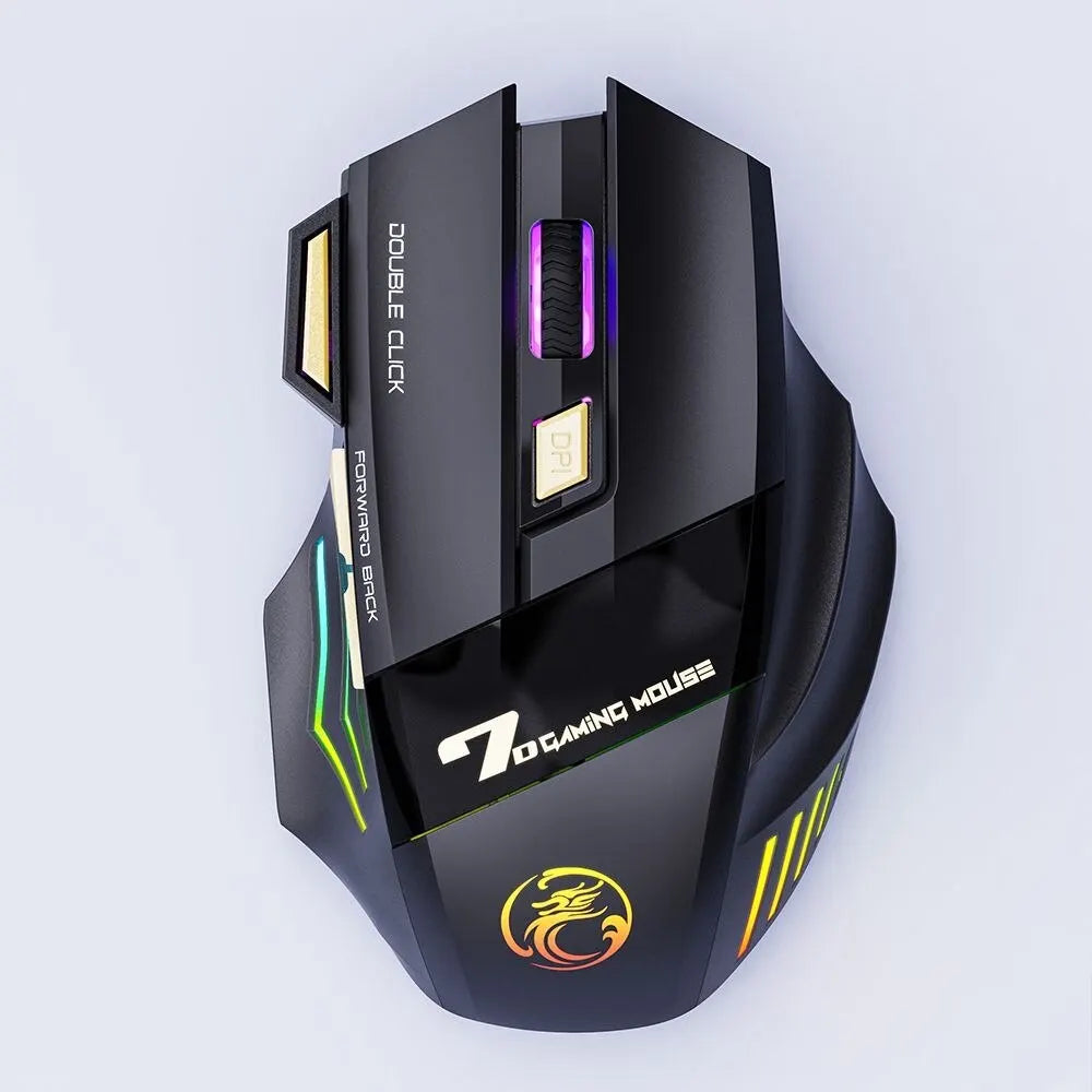 Kabellose Gaming-Maus USB IMICE GW-X7 3200DPI Dual Mode, wiederaufladbar, 7 Tasten, 2.4Ghz, leise Bluetooth-Maus mit 7-farbiger Breathing-LED