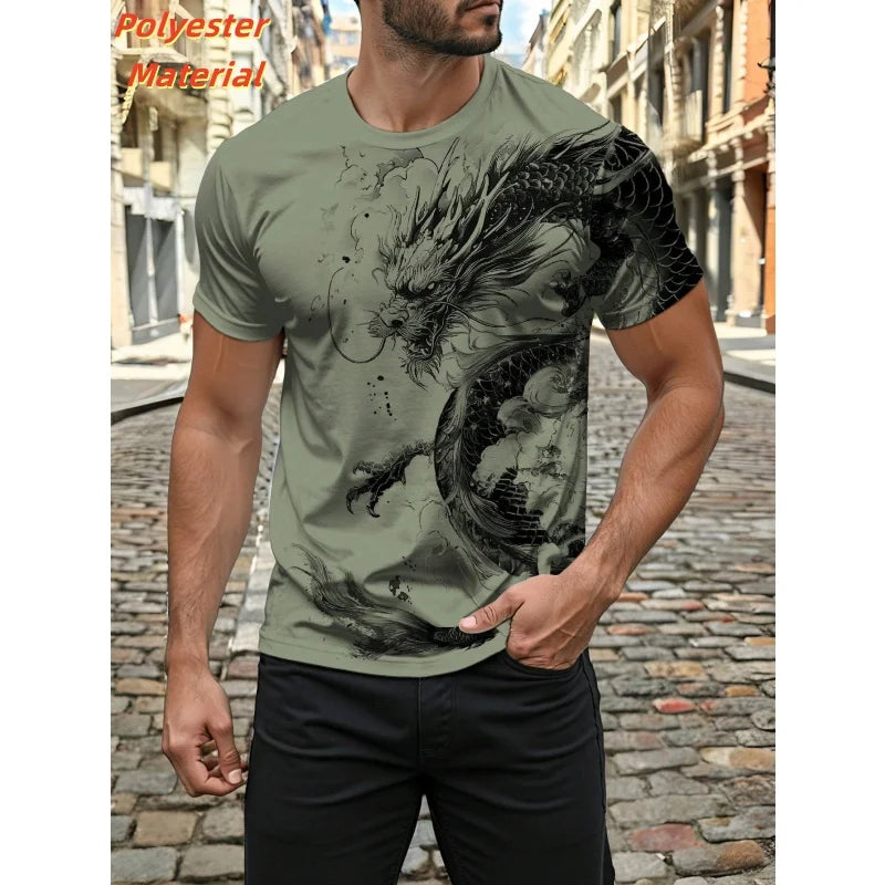 Vintage Chinese Dragon Men's T Shirt For Men Cool Animal Pattern 3D Print T-Shirts Summer Short Sleeve Tees Fashion Tops Tees