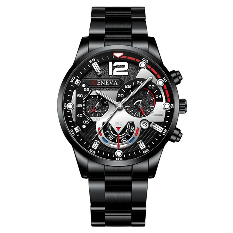 GENEVA Men's Creative Six-Pin Watch Alloy Steel Band Quartz Watch Men Watch New Luxury Men's Quartz WristWatch