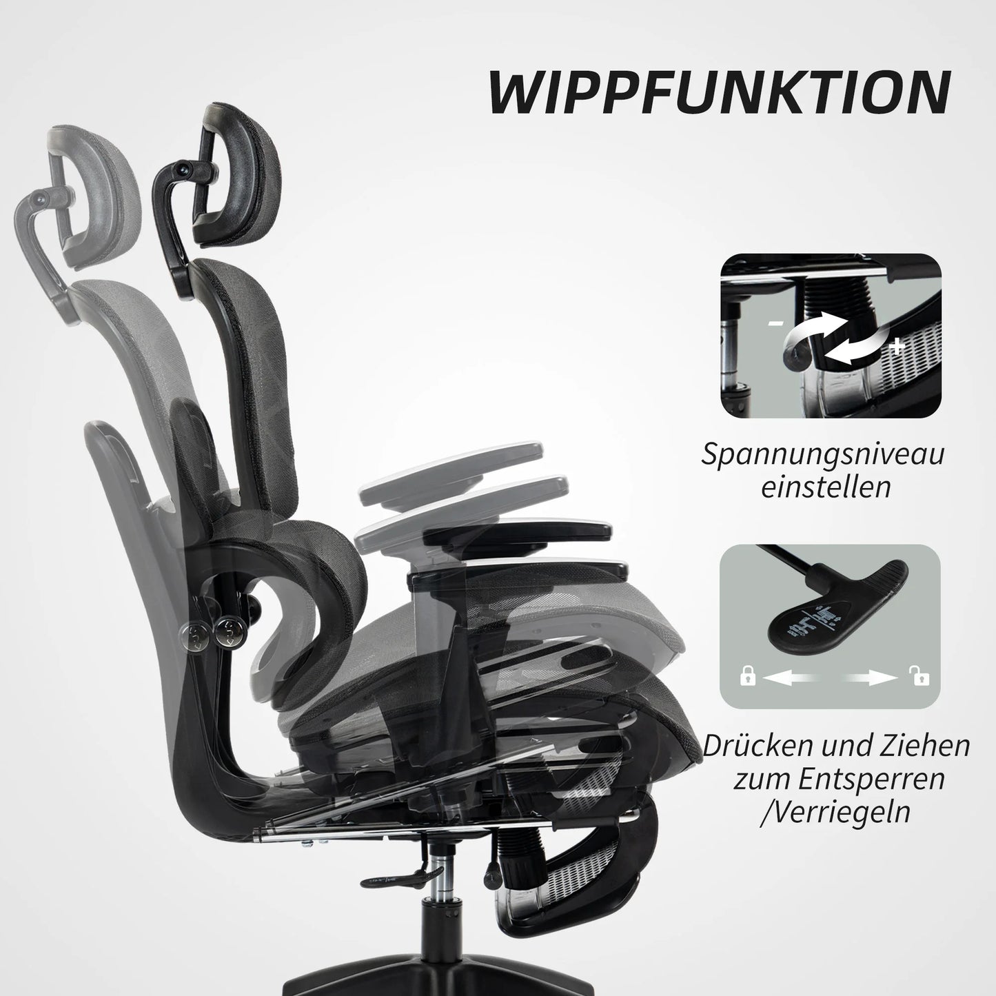 Ergonomic Mesh Office Chair with Lumbar Support, Adjustable Reclining Desk Chair with Footrest, Height Adjustable Swivel Computer Chair