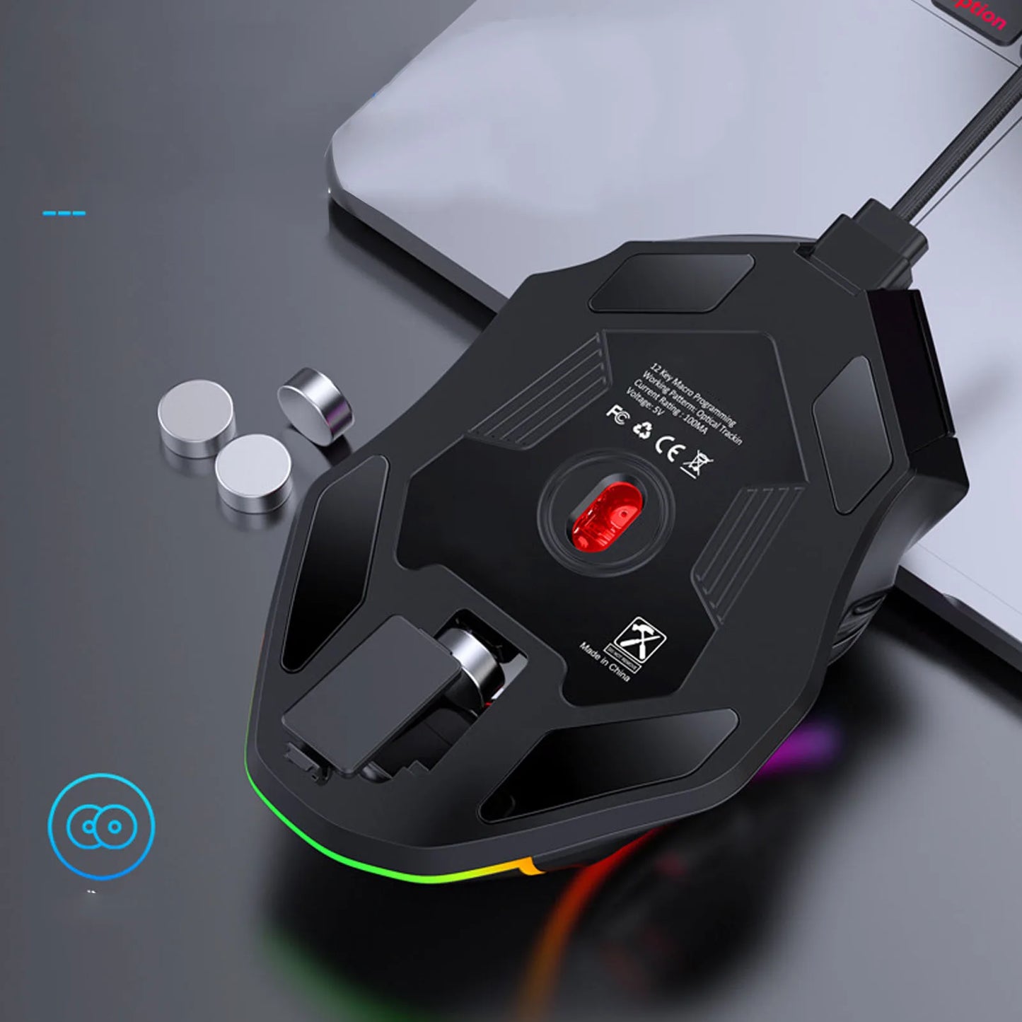 Ratón gaming RGB 12800DPI con cable, 12 teclas con definición macro, accesorios de reemplazo para ordenador