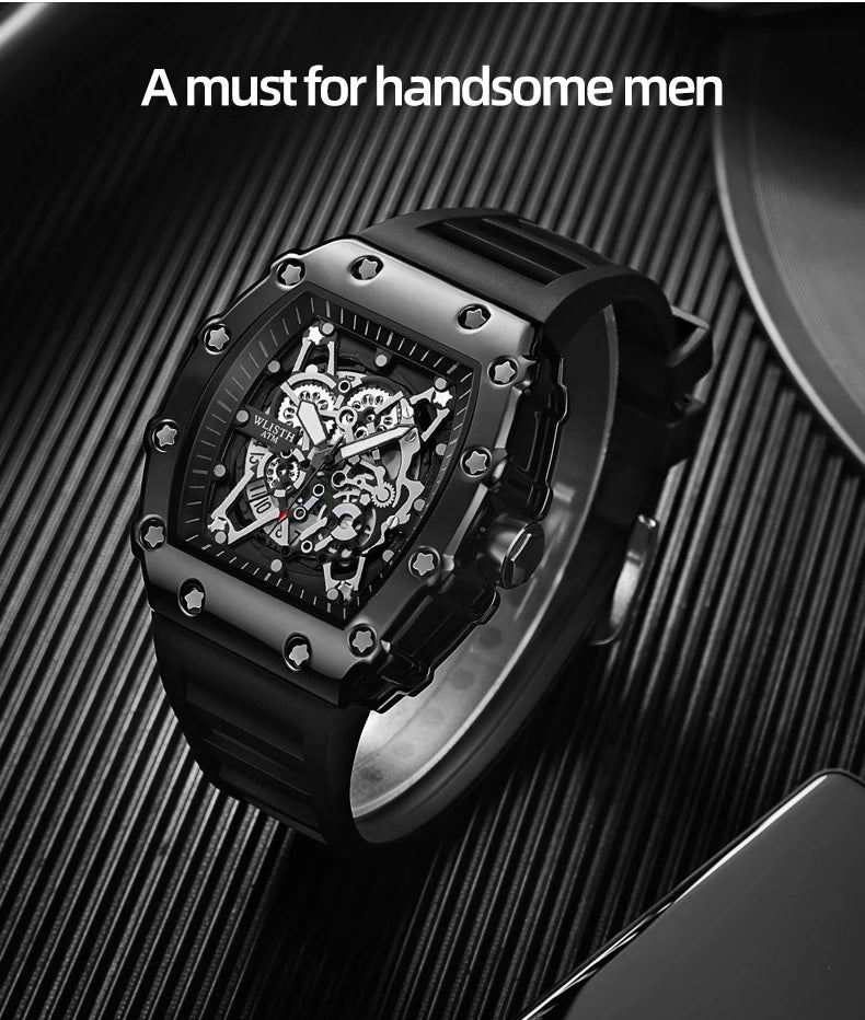 Herren-Armbanduhr mit großem Zifferblatt, Quarzwerk, wasserdicht, sportlich, eckig und leuchtend