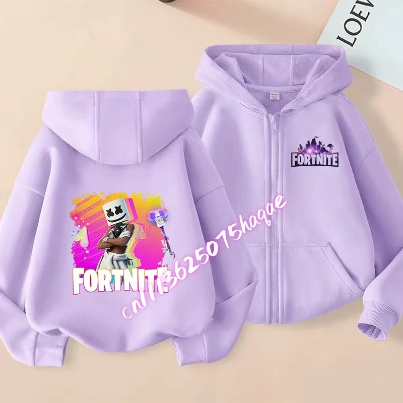 Kinder-Outdoorjacke Cartoon FORTNITED für Mädchen und Jungen, Sweatshirt-Mantel, hochwertige dünne Windjacke, Herbst-Zip-Jacke, Oberteil