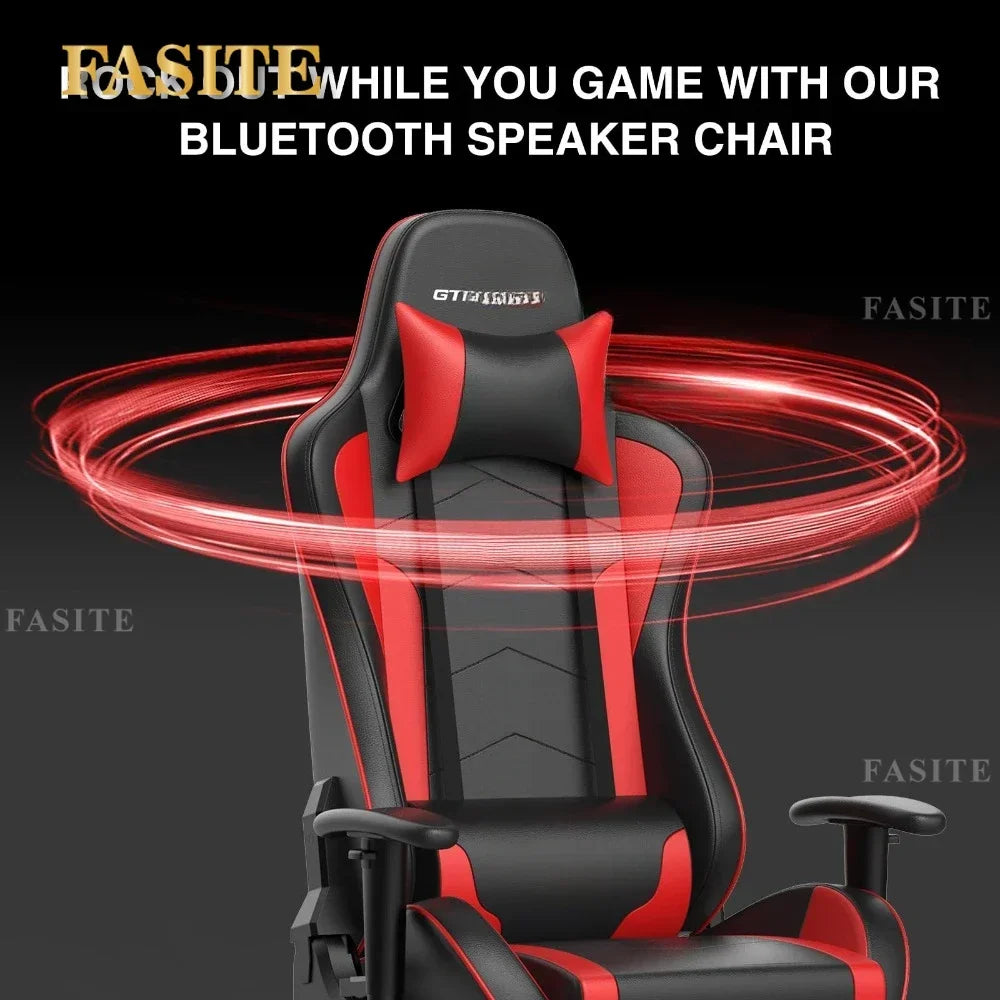 Ergonomic Gaming Chair with Footrest, Bluetooth Speakers, Reclining Computer Desk Chair, Adjustable Height Video Game Chair for Office