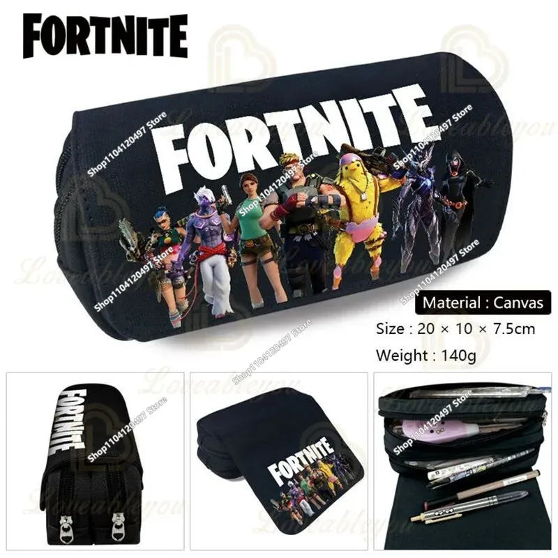 Estojo Fortnite Battle Royale para crianças, caixa de arrumação de canetas com design cartoon, material escolar, presente de aniversário