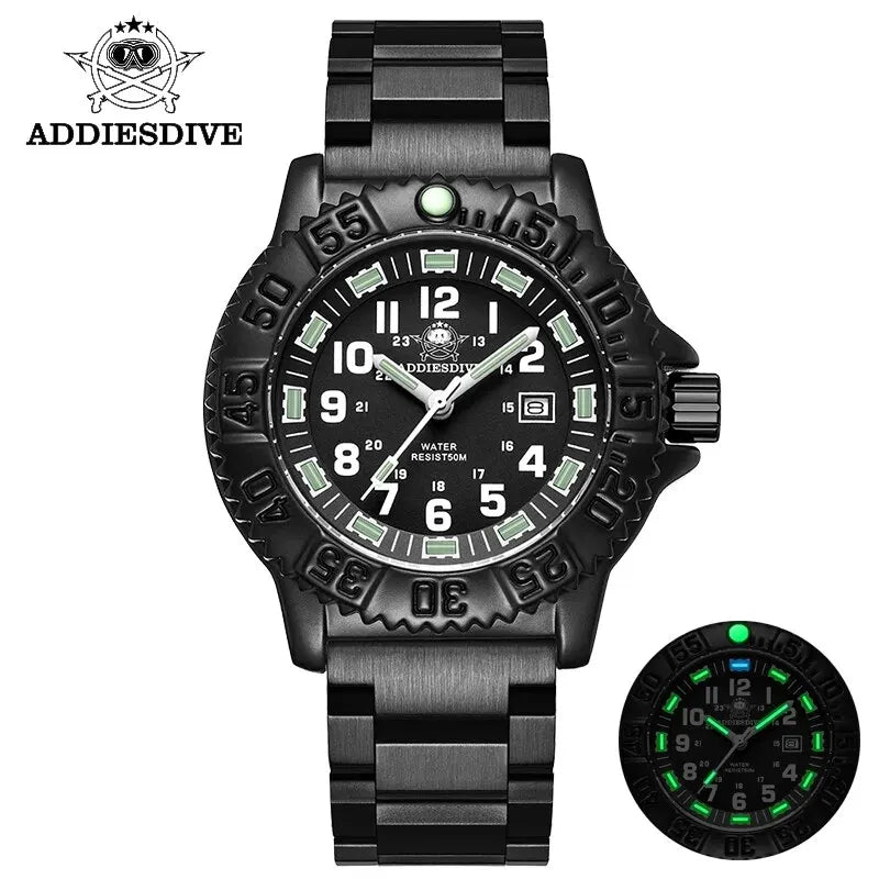 ADDIESDIVE 2023 Men's Sports Watch Military Sports Luxury Rotating Bezel Luminous Watch Nylon Strap 50m Waterproof Quartz Watch