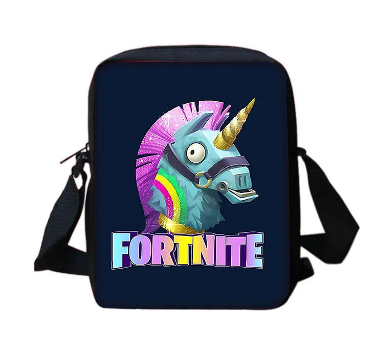 Mala de ombro tipo messenger infantil com estampado FortniteS, clássico dos jogos populares, para rapazes e raparigas, mala casual, bolsa para telemóvel e saco de compras para homem e mulher