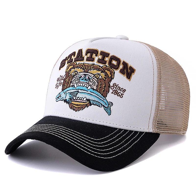 Hot Sale Unisex Bear Head Pattern Cap Summer Breathable Trucker Hat Man Women Outdoor Fishing Snapback Cap