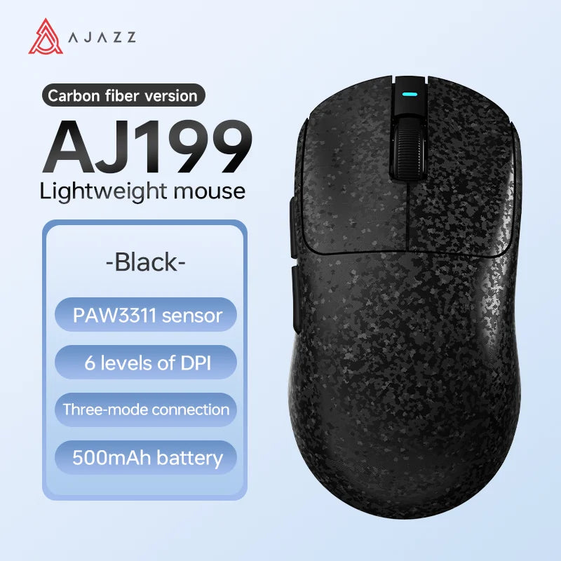 Bezprzewodowa mysz gamingowa AJAZZ AJ199 PAW3311 24000DPI, lekka, Bluetooth/przewodowa, z włókna węglowego, do PC i laptopa dla graczy