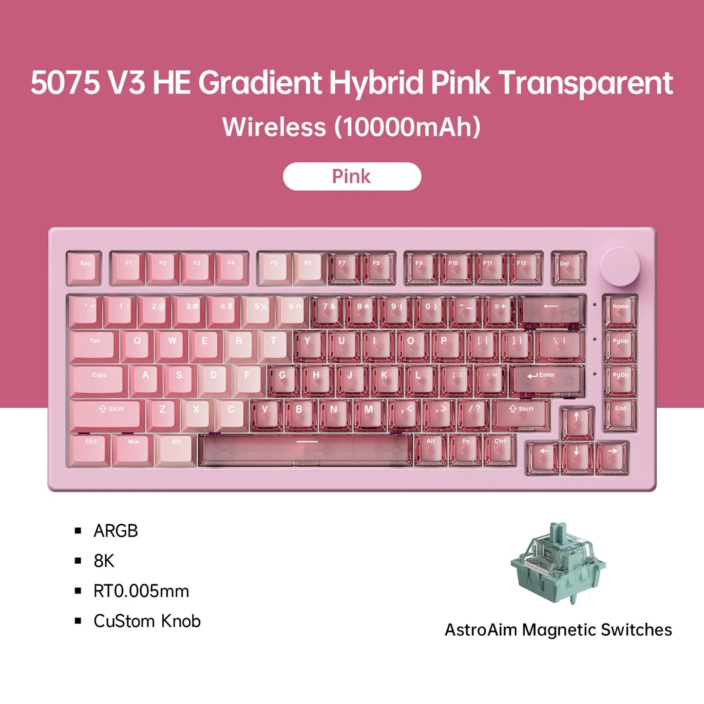 Tastiera magnetica Akko 5075 V3 HE 75% — tastiera gaming meccanica personalizzata, Rapid Trigger 0.005mm, polling rate 8K, ARGB