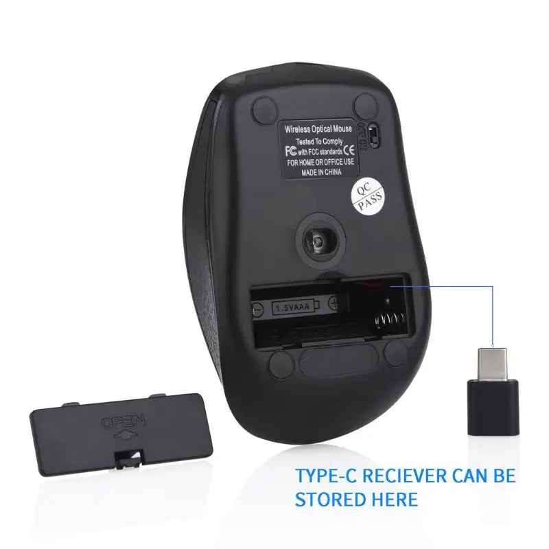 Wireless Mouse Ergonomic Mouse 2.4GHz USB Type C Receiver 800/1200/1600 Adjustable DPI Mice for MacBook Pro Office