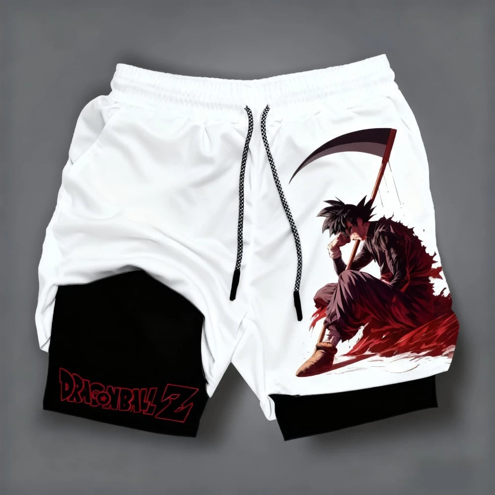 Dragon Ball Anime Goku Peripheral Printed Double-layered Shorts 2025 Summer American Sporty Men's Loose and Breathable Pants