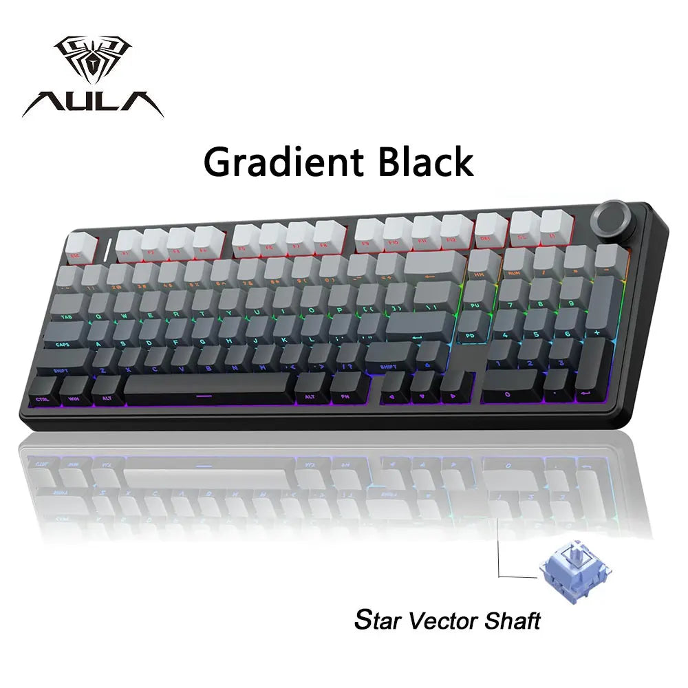 Teclado Mecânico Gaming E-sports AULA F99 Pro Três Modos RGB Hot Swappable 96% PBT Personalizado Sem Fios com Botão Medi