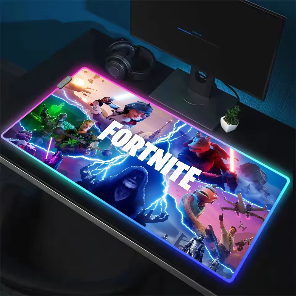 Game F-Fortnite Survival Battle Mouse Pad RGB LED Light Non-Slip Rubber Base Waterproof Office PC Home Desk Mat USB Large Game