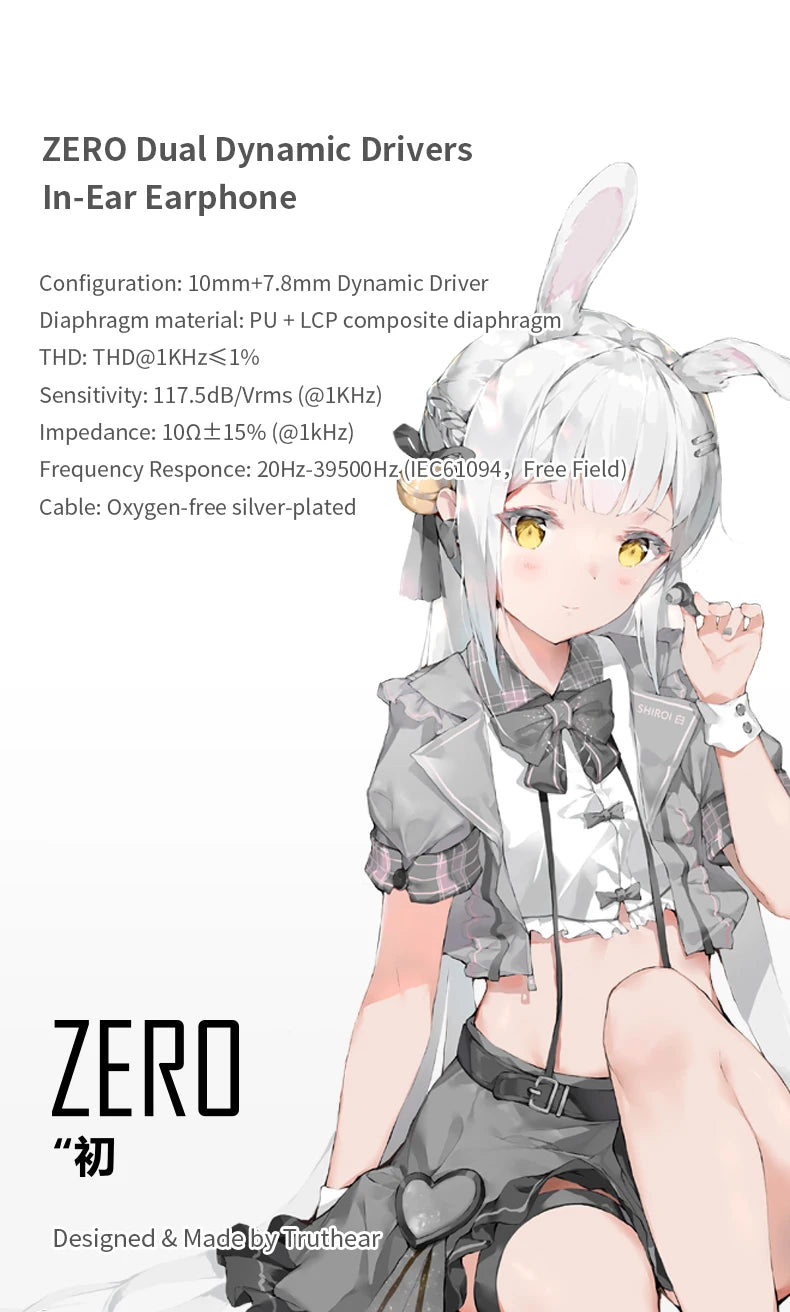 TRUTHEAR x Crinacle ZERO Earphone Dual Dynamic Drivers IEMs with 0.78 2Pin Cable game bass Earbuds