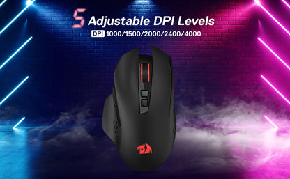 Redragon M656 Gainer Wireless Gaming Mouse, 4000 DPI 2.4GHz Wireless Gamer Mouse with 5 DPI Levels, 7 Macro Buttons, Red LED Backlight