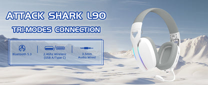 Cuffie da gaming wireless MAMBASNAKE x ATTACK SHARK L90 RGB – Cuffie da gaming pieghevoli Tri-Mode Bluetooth 2.4G wireless e cablate con microfono rimovibile
