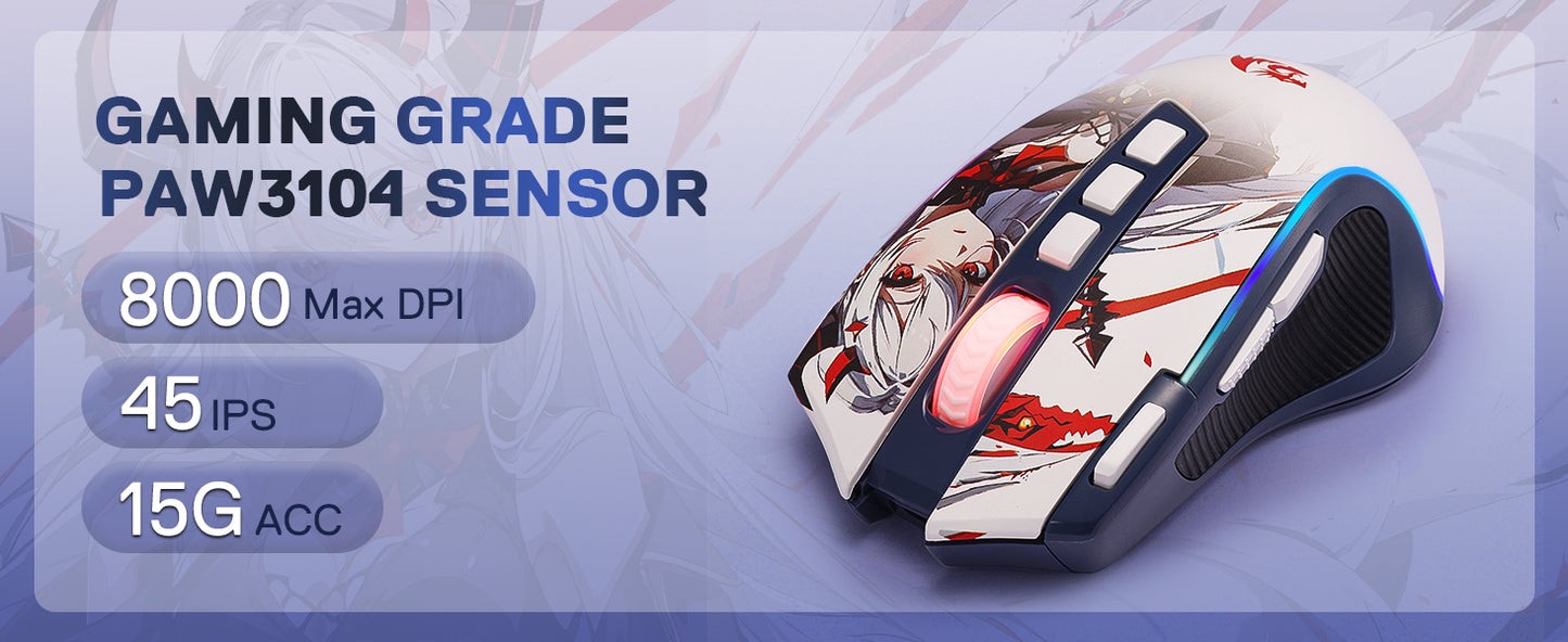 Redragon M612AK PRO RGB Gaming Mouse 8000 DPI Wired/Wireless Optical Mouse 9 Programmable Buttons 7 Backlit Modes