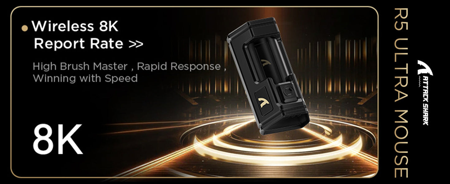 Mouse gaming wireless ATTACK SHARK R5 Ultra in fibra di carbonio 8K, 39g SUPERLIGHT, sensore gaming PixArt PAW3950MAX, polling wireless 8000Hz