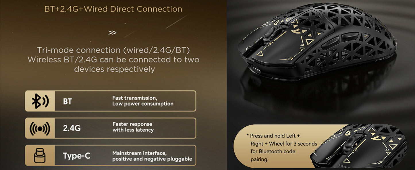 Mouse gaming wireless ATTACK SHARK R5 Ultra in fibra di carbonio 8K, 39g SUPERLIGHT, sensore gaming PixArt PAW3950MAX, polling wireless 8000Hz