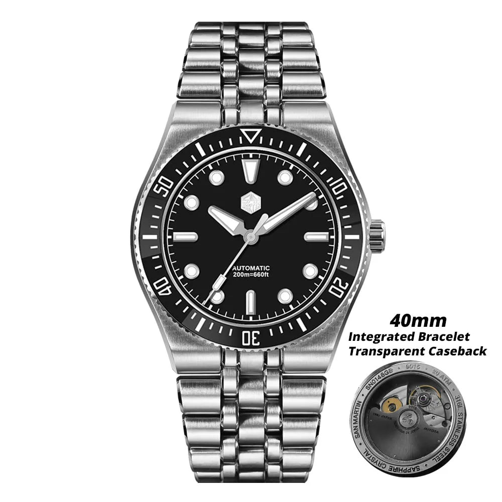 San Martin 40mm Luxus-Taucheruhr für Herren, Miyota 9015, Sunburst-Emaille-Zifferblatt, automatische mechanische Armbanduhr, wasserdicht bis 200m, SN0148