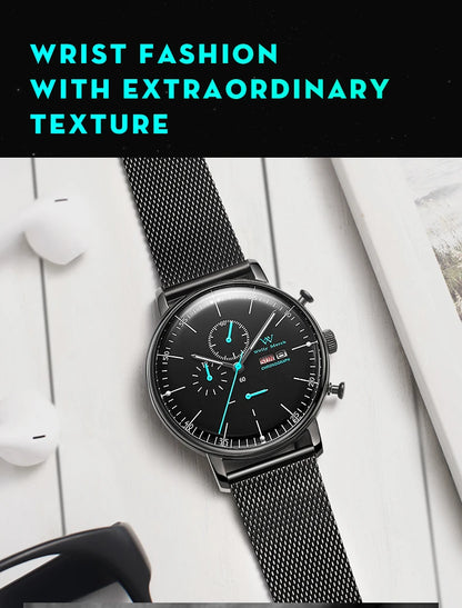 WM Watch Quartz Watches Casual Business Sapphire Crystal Water Resistant Stainless Steel Welly Merck Watch 014M
