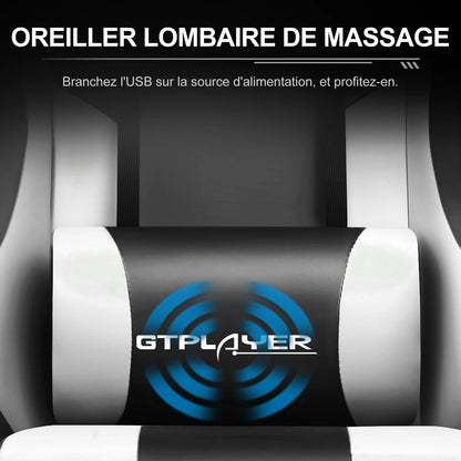 GTPLAYER Gaming chair with massage Lumin cushion & footrest, Ergonomic office chair with padded seat, swivel chair up to 150 kg