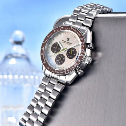 Relógio masculino PAGANI DESIGN Série Planetary Saturn Light Tan Quartz Speed Chronograph com cristal de safira AR — Novo 2026