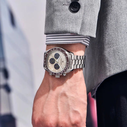 Relógio masculino PAGANI DESIGN Série Planetary Saturn Light Tan Quartz Speed Chronograph com cristal de safira AR — Novo 2026