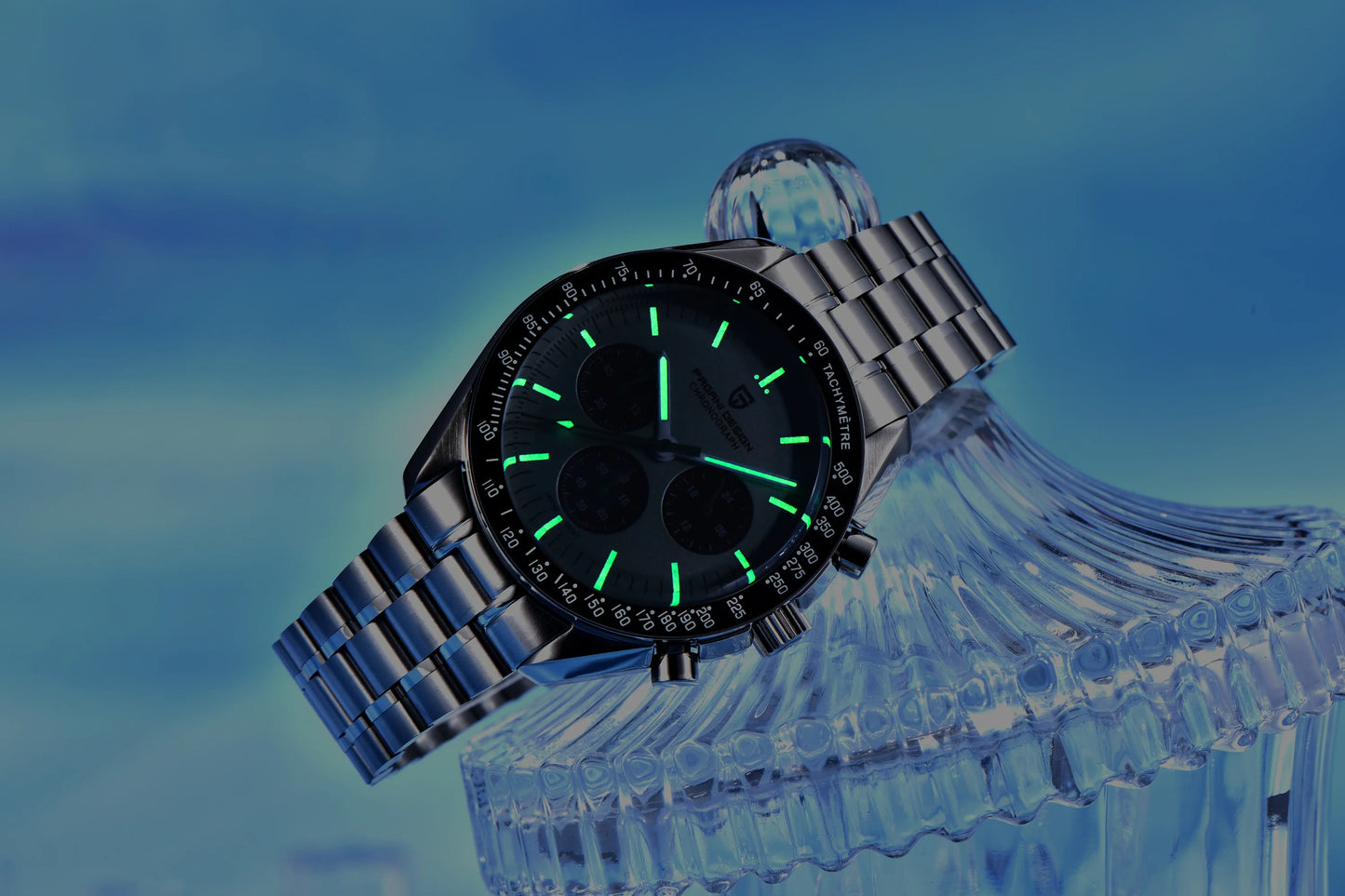 Relógio masculino PAGANI DESIGN Série Planetary Saturn Light Tan Quartz Speed Chronograph com cristal de safira AR — Novo 2026