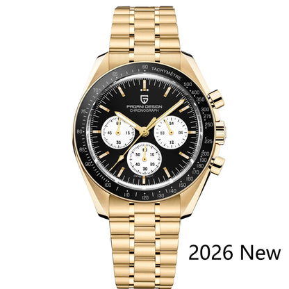 Relógio masculino PAGANI DESIGN Série Planetary Saturn Light Tan Quartz Speed Chronograph com cristal de safira AR — Novo 2026