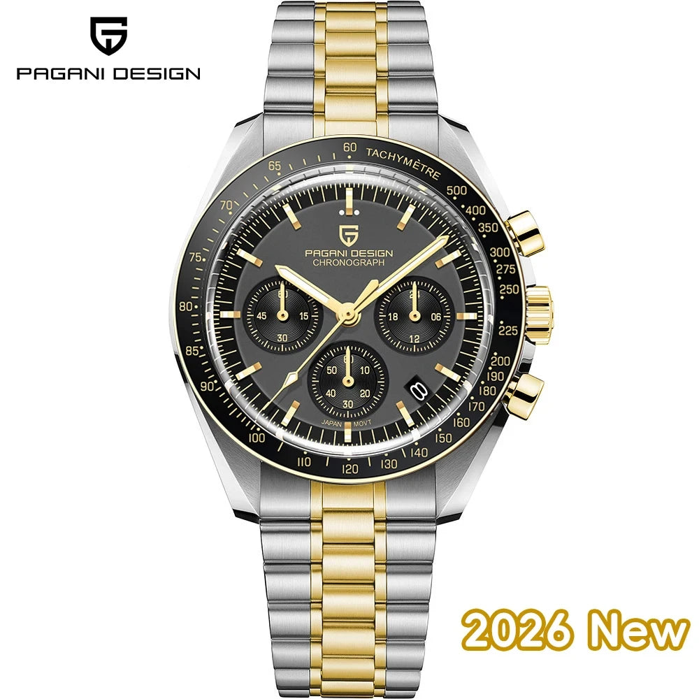 PAGANI DESIGN 2026 New V6 Moon Mens Watch Luxury Quartz Speed Sports Chronograph Watch For Men Watch AR Sapphire glass Local Shipping