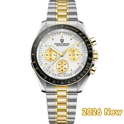 Relógio masculino PAGANI DESIGN Série Planetary Saturn Light Tan Quartz Speed Chronograph com cristal de safira AR — Novo 2026