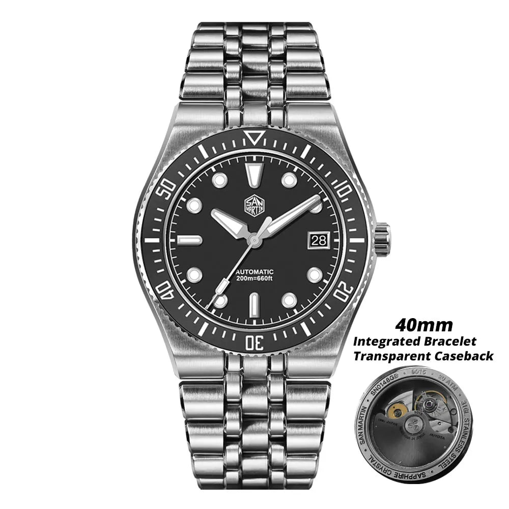 San Martin 40mm Luxus-Taucheruhr für Herren, Miyota 9015, Sunburst-Emaille-Zifferblatt, automatische mechanische Armbanduhr, wasserdicht bis 200m, SN0148