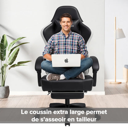 GTPLAYER Gaming Chair Ergonomic Gaming Armchair Desk Chair Faux Leather, Spring Seat Cushion, Connecting Armrests and Footrest 150KG