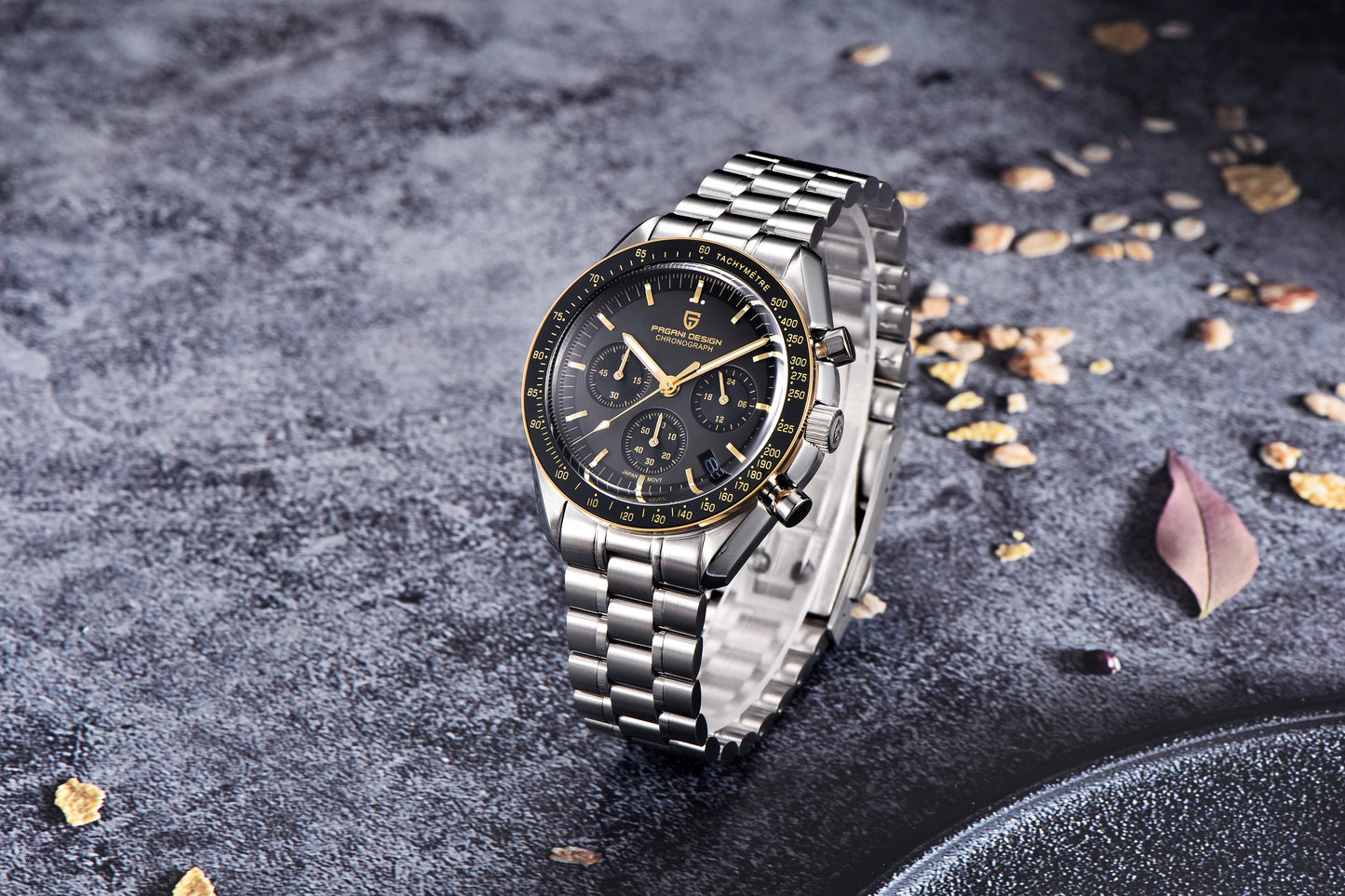 Relógio masculino PAGANI DESIGN Série Planetary Saturn Light Tan Quartz Speed Chronograph com cristal de safira AR — Novo 2026