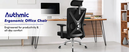 Hiazurm Office Chair Ergonomic, Desk Chair with Lumbar Support 3D, Height-adjustable Office Chairs for home with Adjustable Headrest and Armrests, Computer Chairs Ideal for Company,  Home and Gaming
