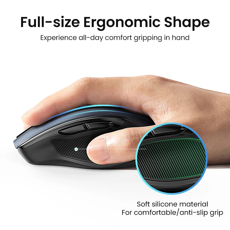 Mouse wireless UGREEN Bluetooth 5.0 ergonomico 4000DPI con 6 pulsanti silenziosi, per MacBook, tablet, laptop, computer e PC, mouse 2.4G