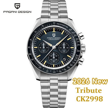 Relógio masculino PAGANI DESIGN Série Planetary Saturn Light Tan Quartz Speed Chronograph com cristal de safira AR — Novo 2026