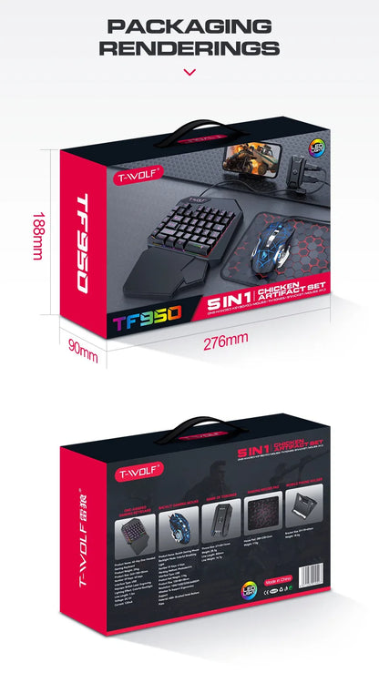 Kit Mobilador Gamer Kit Gaming Keyboard Mouse Mobile Games Converter 3 In 1 Combo One Hand Keyboard for PUBG Mobile Games TF900