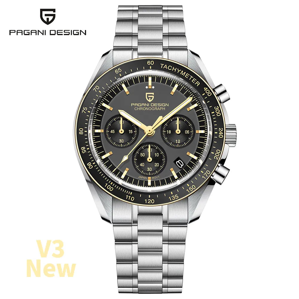 Relógio masculino PAGANI DESIGN Série Planetary Saturn Light Tan Quartz Speed Chronograph com cristal de safira AR — Novo 2026
