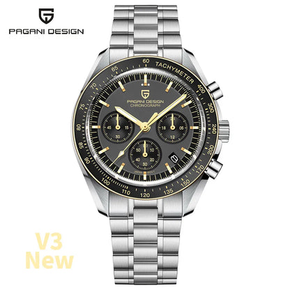Relógio masculino PAGANI DESIGN Série Planetary Saturn Light Tan Quartz Speed Chronograph com cristal de safira AR — Novo 2026