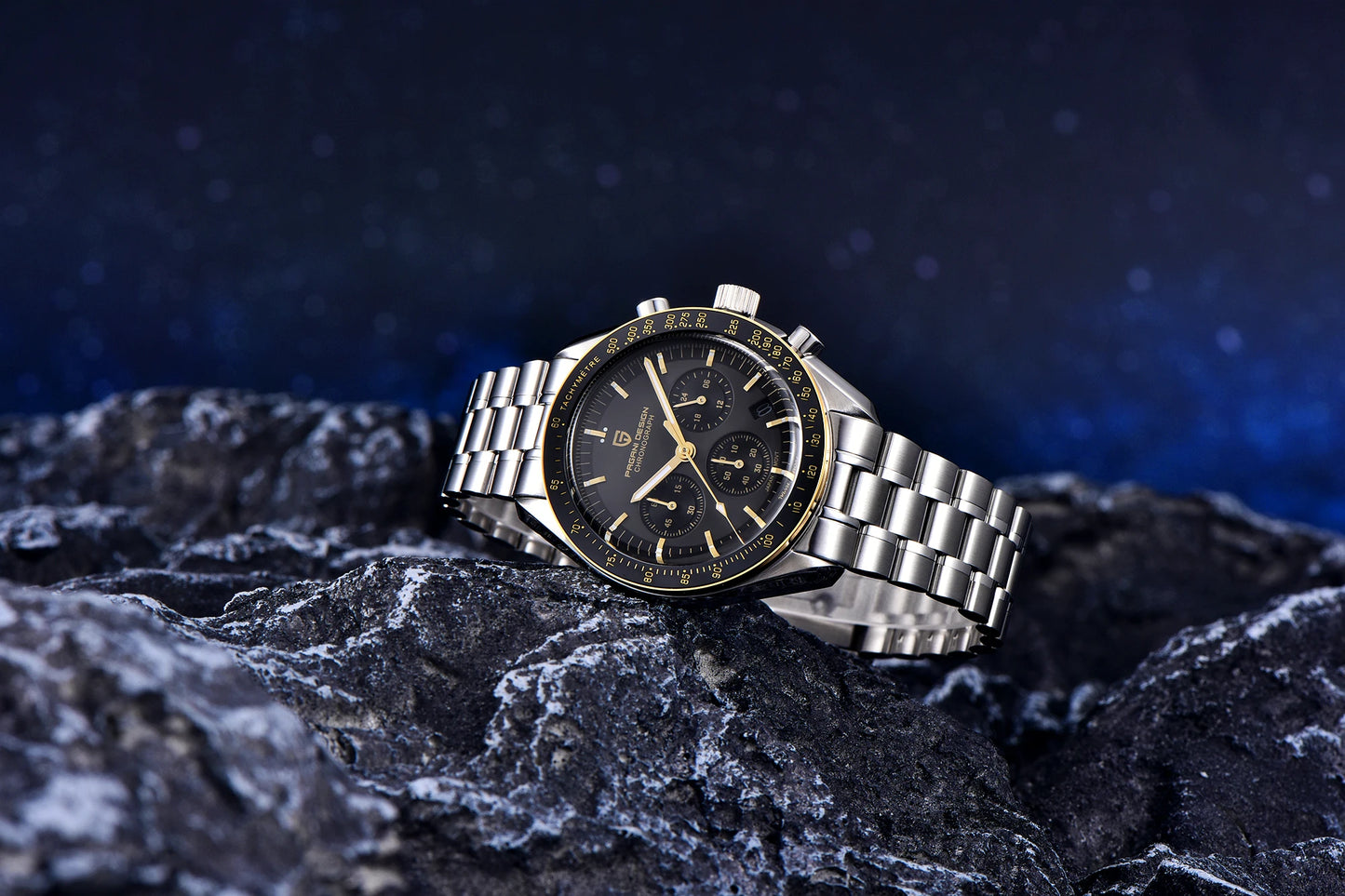 Relógio masculino PAGANI DESIGN Série Planetary Saturn Light Tan Quartz Speed Chronograph com cristal de safira AR — Novo 2026