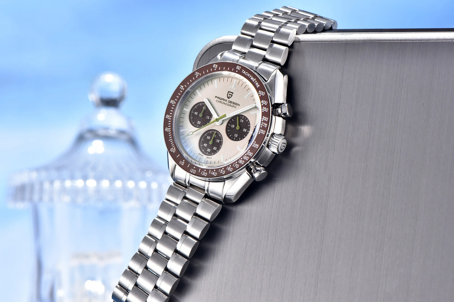 Relógio masculino PAGANI DESIGN Série Planetary Saturn Light Tan Quartz Speed Chronograph com cristal de safira AR — Novo 2026