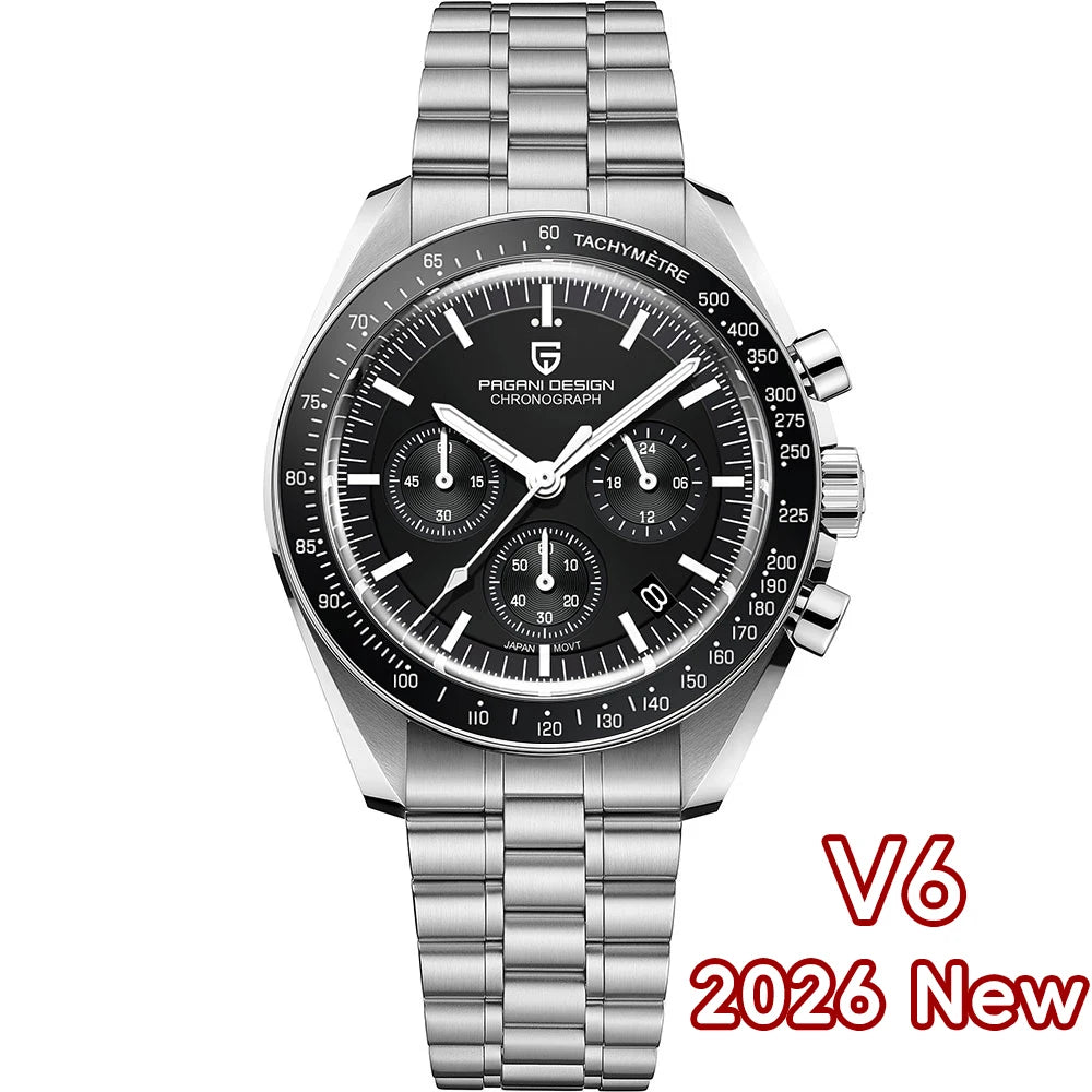 Relógio masculino PAGANI DESIGN Série Planetary Saturn Light Tan Quartz Speed Chronograph com cristal de safira AR — Novo 2026