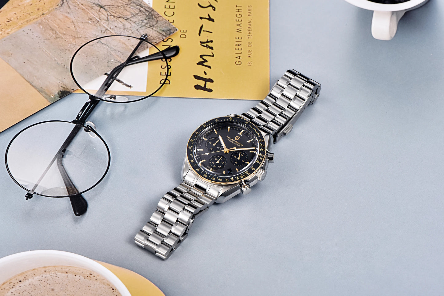 Relógio masculino PAGANI DESIGN Série Planetary Saturn Light Tan Quartz Speed Chronograph com cristal de safira AR — Novo 2026