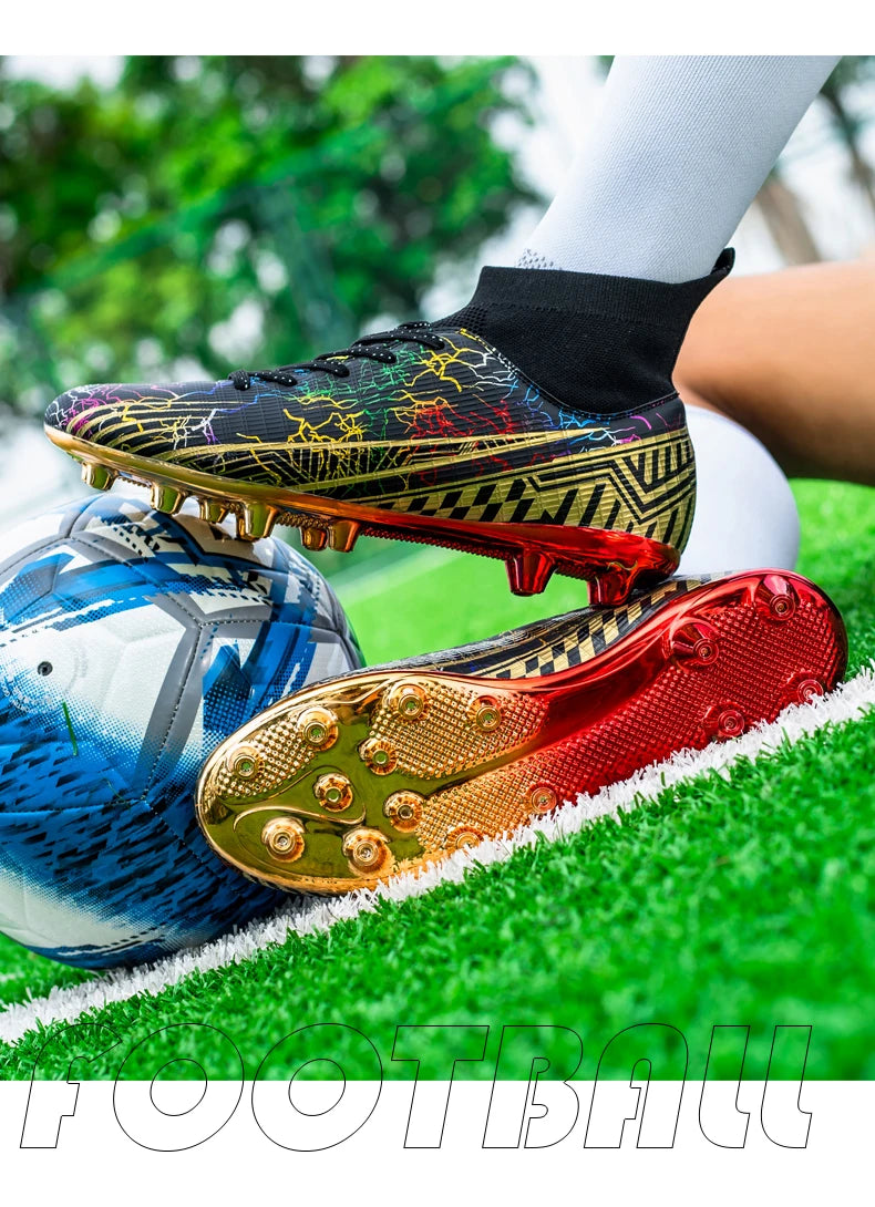 Men's Football Shoes Professional Gold Plated FG Soccer Cleats High Performance Sports Sneakers for Artificial Grass Competitive