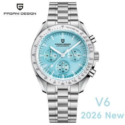Relógio masculino PAGANI DESIGN Série Planetary Saturn Light Tan Quartz Speed Chronograph com cristal de safira AR — Novo 2026