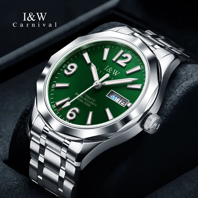 CARNIVAL Men's Tungsten Mechanical Watch Brand Luxury NH36 Automatic Movement Wristwatches for Men Waterproof Watch