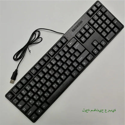 Teclado gaming com keycaps de letras em espanhol, francês, russo e árabe, USB com fios, 104 teclas, para computador